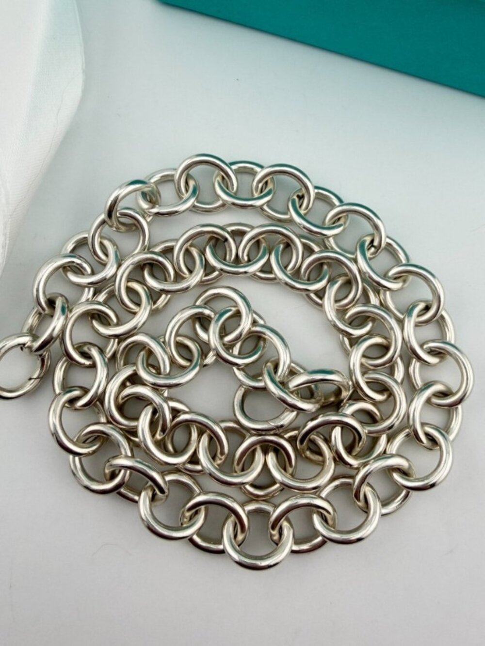 RARE Tiffany & Co. Rolo Clasping Ends Link Charm Necklace Sterling Silver 70g
